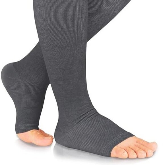 Medical Knee-High Wide Calf Open Toe Gray Compression Socks for Women& Men - Picture 1 of 7